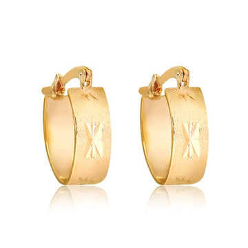 18K Gold Layered Oro Laminado 11 mm Diamond Cut Texturized Hoops Wholesale 21.0426